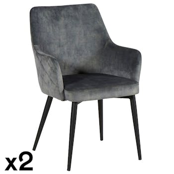 Fauteuil de table velours gris (lot de 2) MALMOE