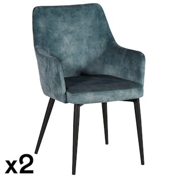 Fauteuil de table velours bleu pétrole (lot de 2) MALMOE