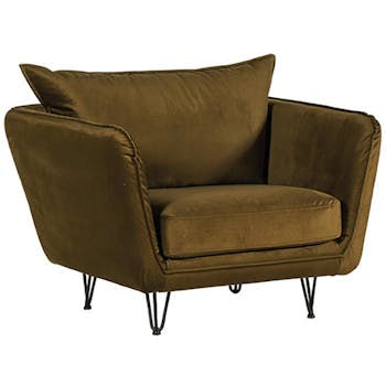 Fauteuil en velours vert kaki EPIKA
