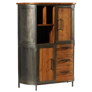 Buffet haut bois de teck métal ajouré CHICAGO