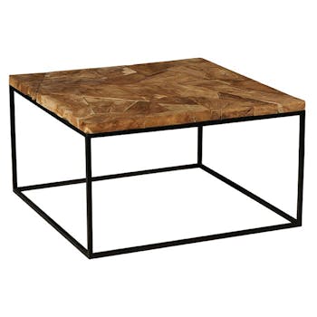Table basse carrée marqueterie bois de teck recyclé PHOENIX