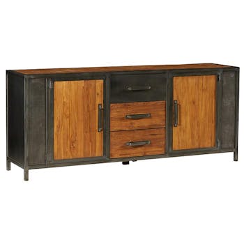 Buffet salle à manger bois de teck recyclé métal vieilli CLEVELAND