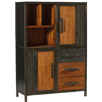 Buffet haut bois de teck recyclé métal vieilli CLEVELAND