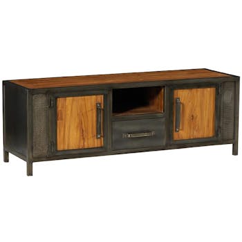 Meuble tv bois recyclé teck métal vieilli CLEVELAND