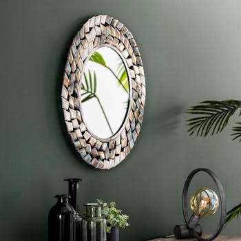 Miroir rond contemporain frise métal vieilli D 65 cm TRIBECA