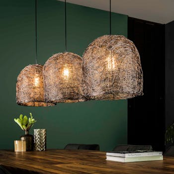 Suspension industrielle 3 lampes spaghetti cuivre vieilli TRIBECA