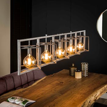 Suspension industrielle 5 lampions XL métal vieilli TRIBECA