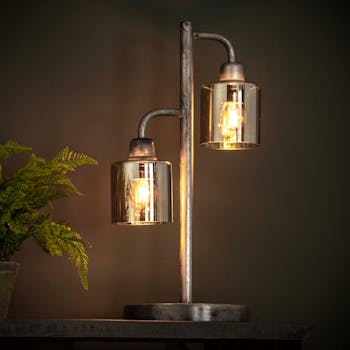 Lampe vintage verre ambré métal 2 lampes droites NIAGARA