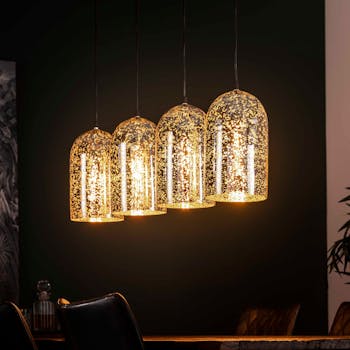 Suspension moderne verre soufflé argent or 4 lampes NIAGARA