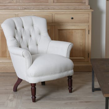 Fauteuil Ecru tissu Coton Lin 65x76x82cm BUTTON