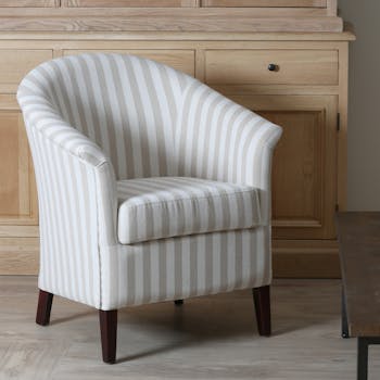 Fauteuil cabriolet blanc crème rayures MIRA