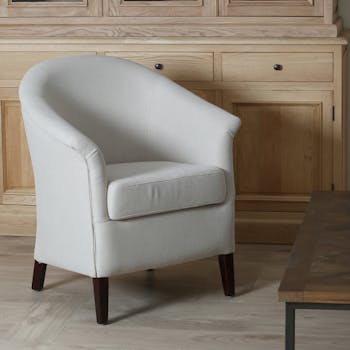 Fauteuil Cabriolet  Classique Chic MIRA L 68 X P 64 X H 82 Tissu écru uni