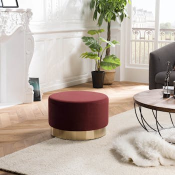 Pouf en velours bordeaux TIM
