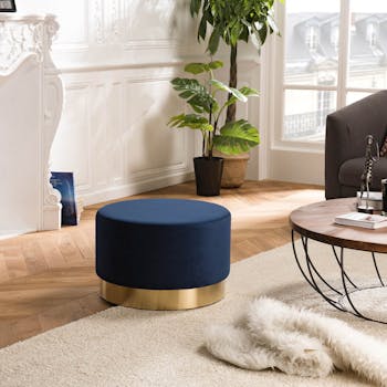 Pouf en velours bleu marine TIM