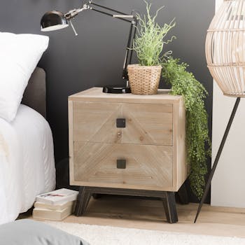 Table de chevet en bois blanchi 2 tiroirs PHOENIX