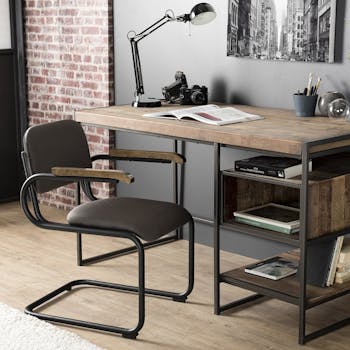 Fauteuil industriel en velours taupe TIM