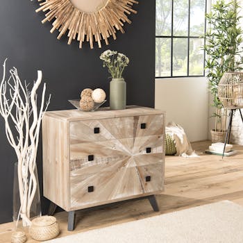 Commode de salon en bois blanchi PHOENIX