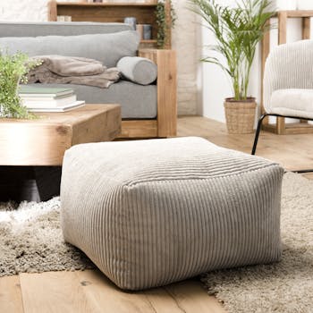 Pouf carré en velours côtelé gris perle TIM