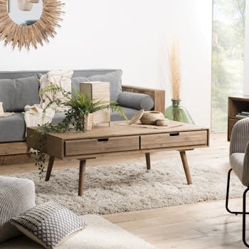 Table basse avec tiroirs en bois de sapin LIMA