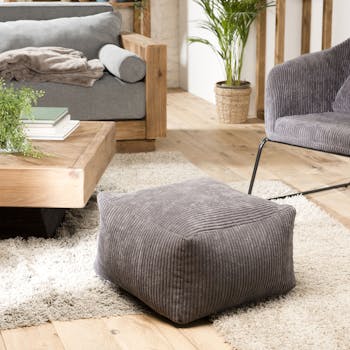 Pouf carré en velours côtelé gris anthracite TIM