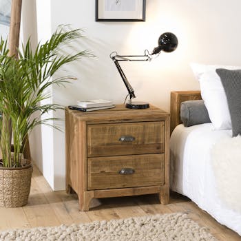 Table de chevet en bois de pin recyclé 2 tiroirs DENVER