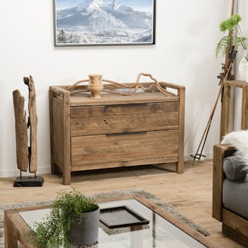 Commode en bois de pin recyclé 2 tiroirs DENVER
