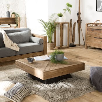 Table basse carrée en bois de pin recyclé DENVER