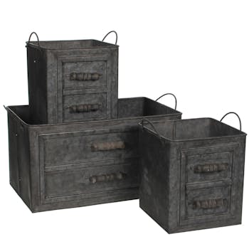Jardinière en Zinc effet faux tiroirs (lot de 3)