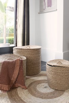 Tapis rond en fibres naturelles