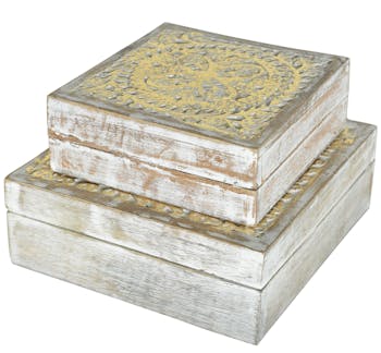 Boite en bois de manguier décor sculpté (lot de 2)