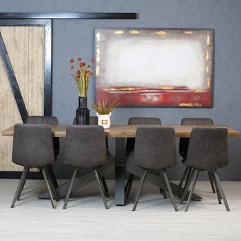 Table pied central bois de chêne et métal 240 cm HUDSON