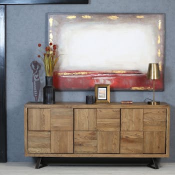 Buffet bas motif damier en bois de chêne 176 cm HUDSON