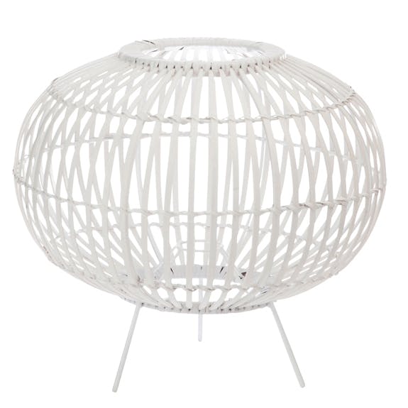 Abat-jour cage en bambou blanc sur pieds, 40x40x35cm