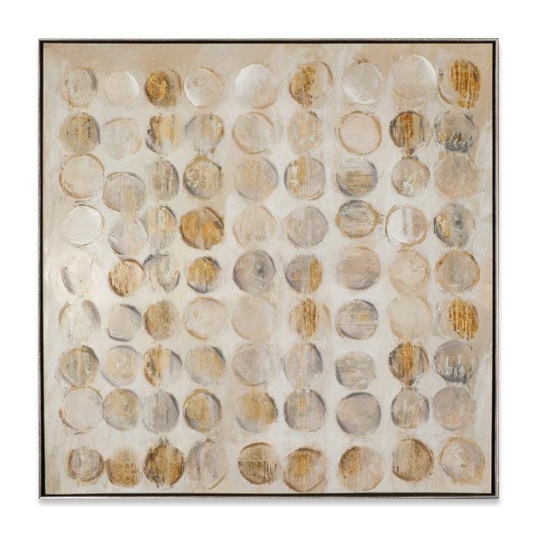 ABSTRAIT 100x100 Peinture acrylique carrée Beige et Doré avec feuilles de métal