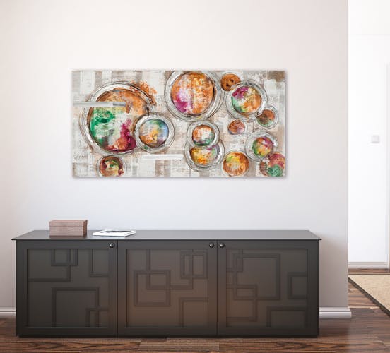 ABSTRAIT 140x70 Peinture acrylique rectangle Beige et Marron avec éléments de métal