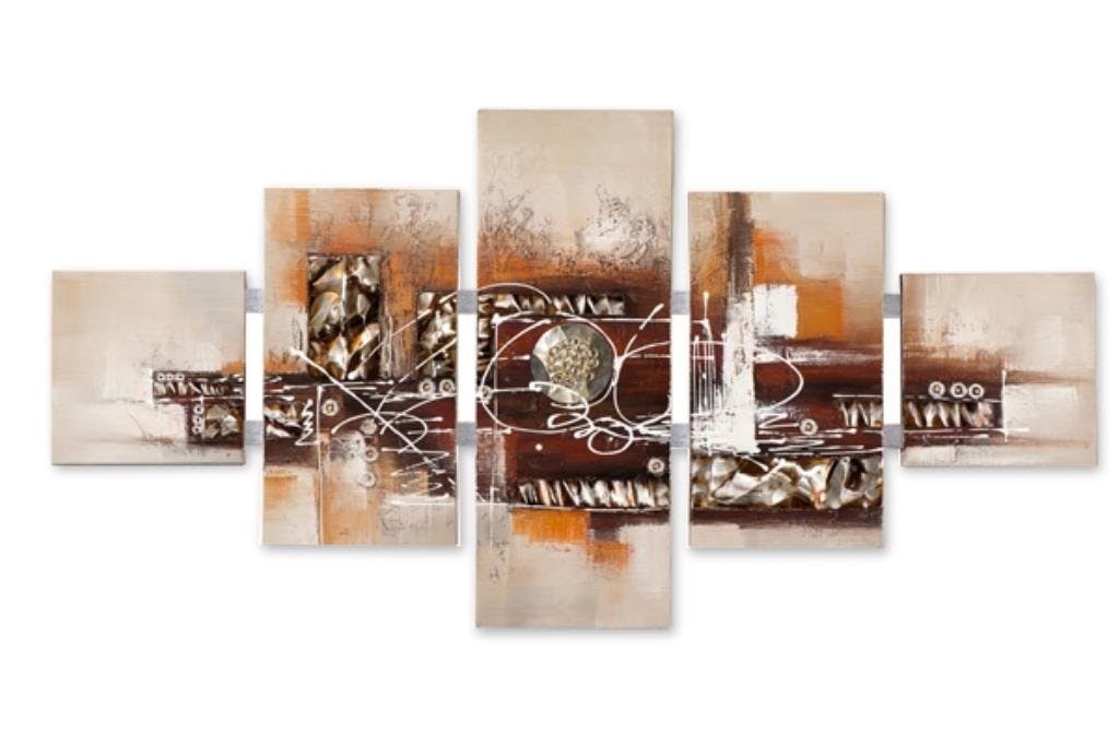 ABSTRAIT 162x80 Tableau quintiptyque acrylique rectangle Beige et Marron
