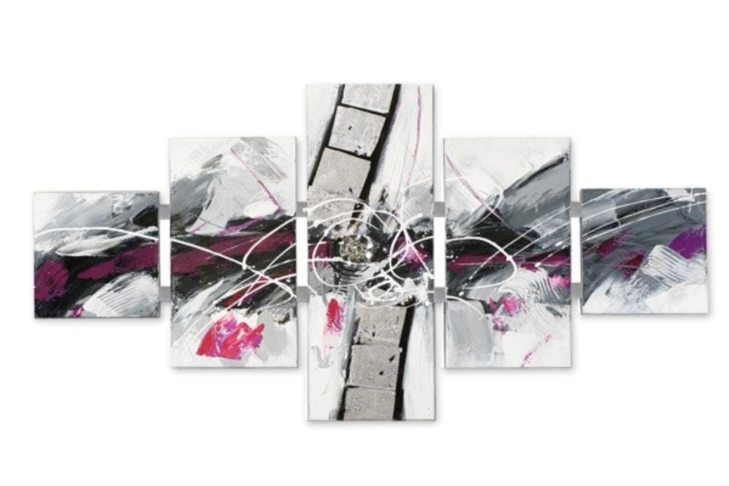 ABSTRAIT 162x80 Tableau quintyque Blanc et Violet avec éléments de métal