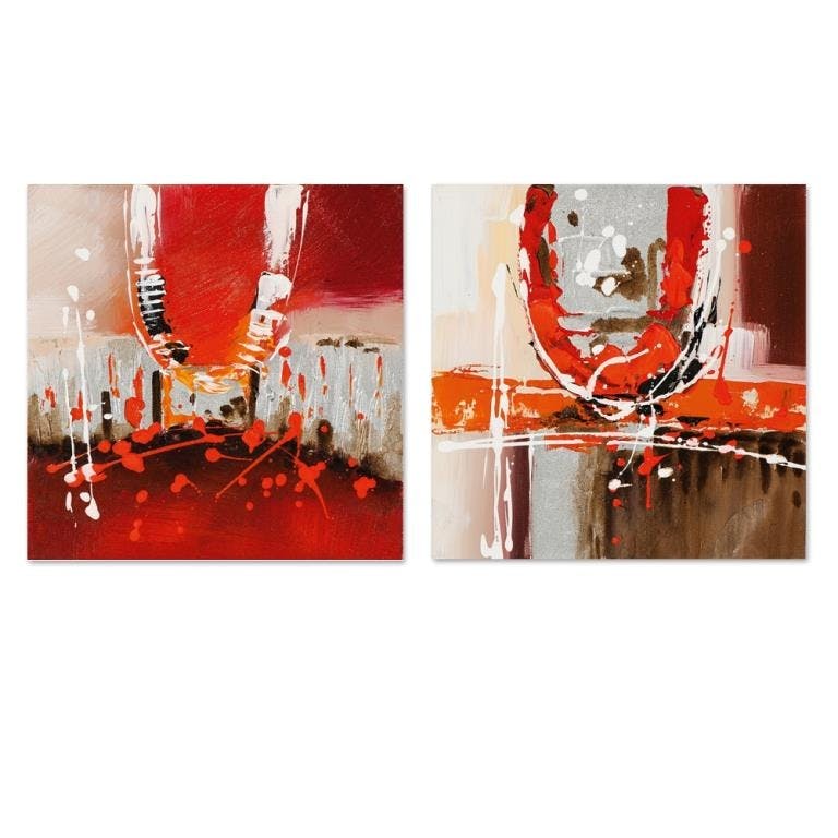 ABSTRAIT 25x25 Lot de 2 tableaux acrylique Rouge avec feuilles de métal