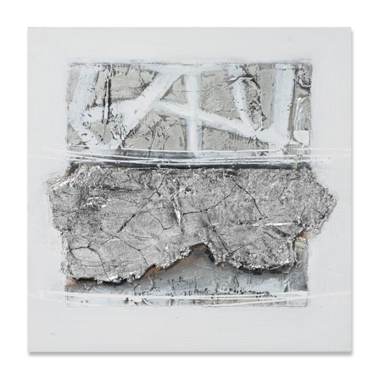 ABSTRAIT 40x40 Peinture abstraitre acrylique carré Blanc et Argent
