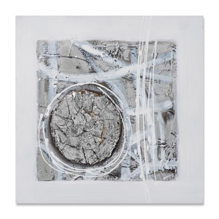 ABSTRAIT 40x40 Peinture abstraitre forme arrondi acrylique carré Gris et Argent