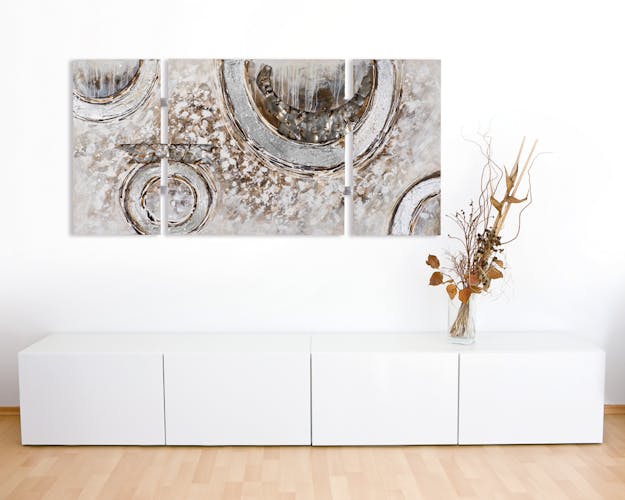 ABSTRAIT 70x146 Peinture triptyque acrylique rectangle Beige et Marron