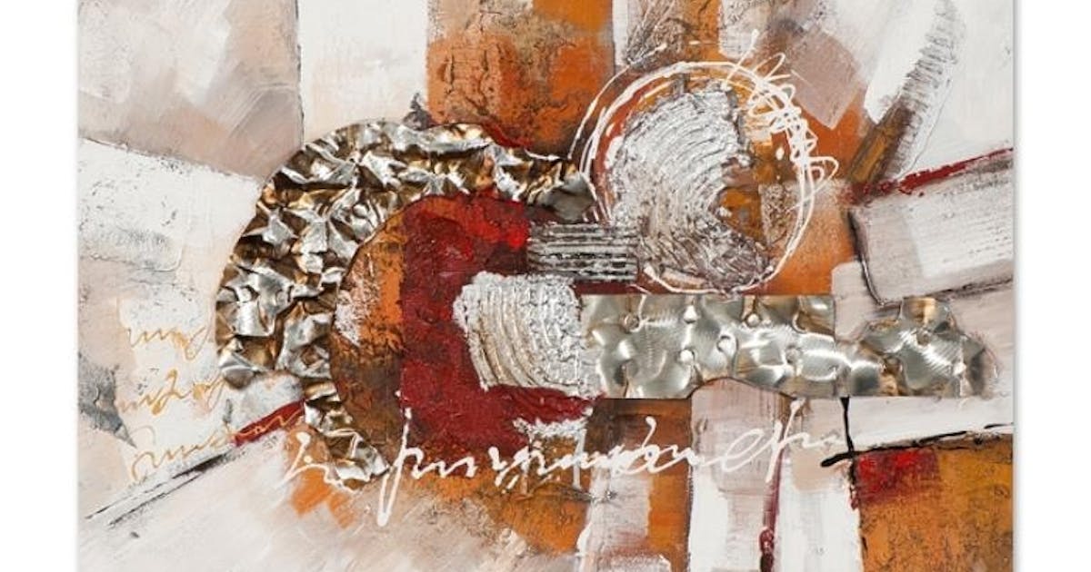 Abstrait 70x70 Peinture Acrylique Carre Beige Orange Et Metal Tableaux Toiles Pier Import Abstrait 70x70 Peinture Acrylique Carre Beige Orange Et Metal Tableaux Toiles Pier Import