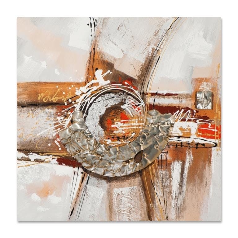 ABSTRAIT 70x70 Peinture acrylique carré Marron et Métal