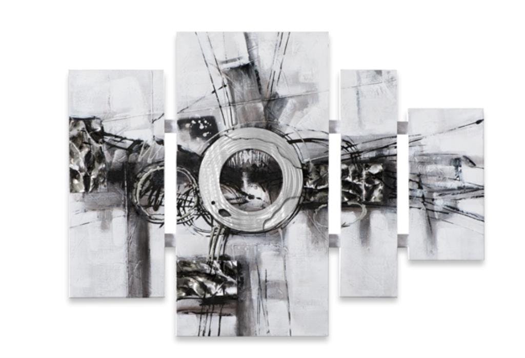 ABSTRAIT 80X109 Tableau quadriptyque Noir, Blanc avec éléments en métal