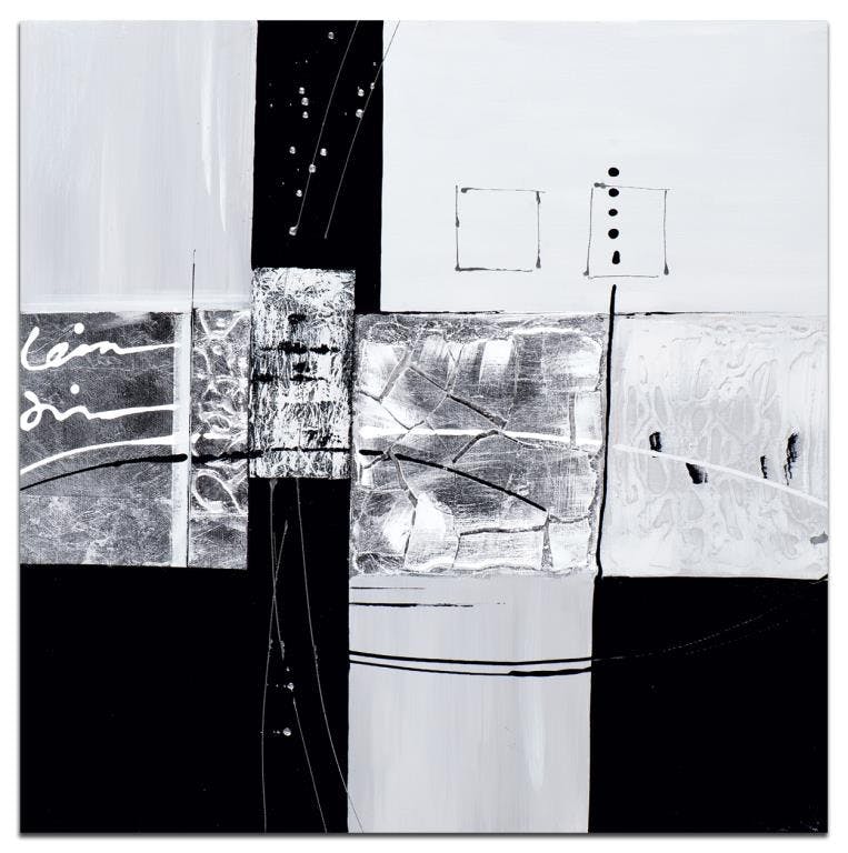 ABSTRAIT Peinture Argenté noir métal Acrylique 60x60