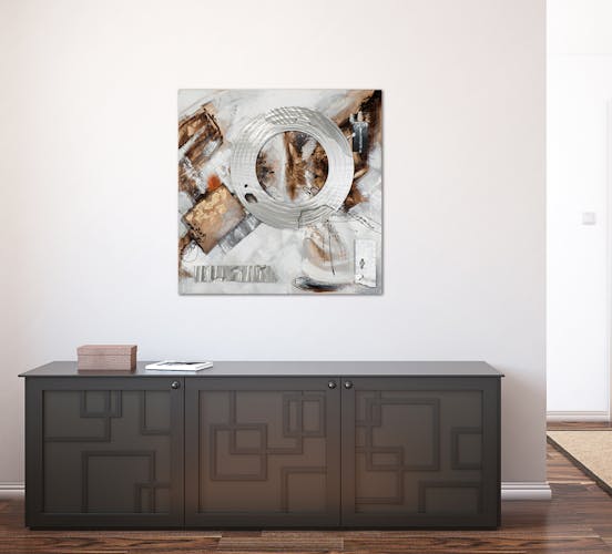 ABSTRAIT Peinture carrée Argenté métal Acrylique 100x100