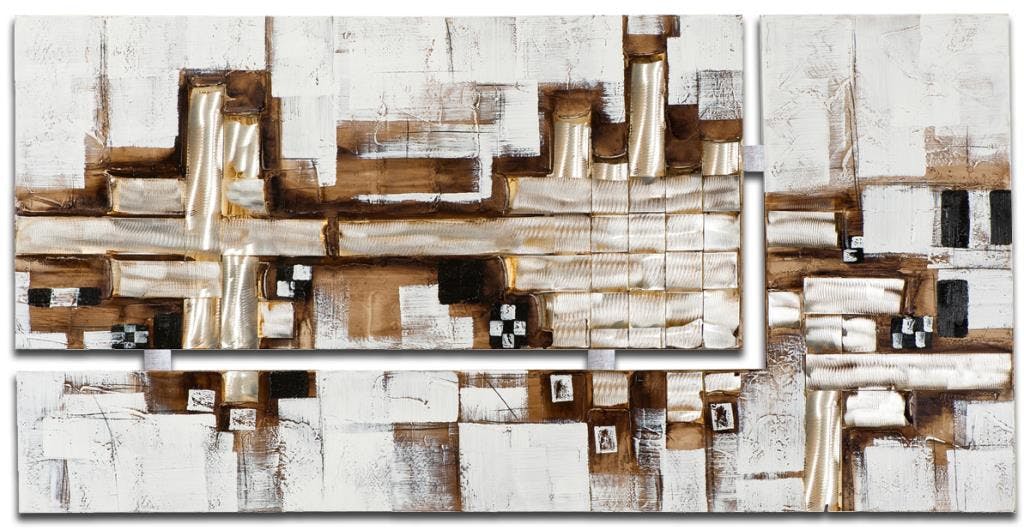 ABSTRAIT Peinture dyptique Doré métal Acrylique 140x70