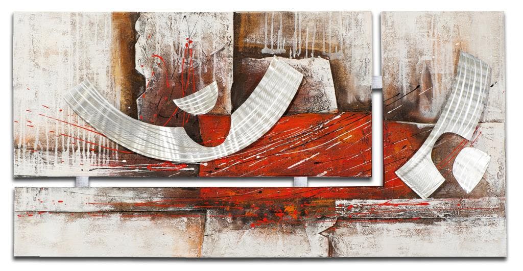 ABSTRAIT Peinture dyptique Rouge métal Acrylique 140x70