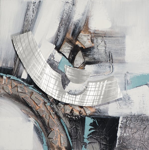 ABSTRAIT Tableau carré cercles et lune métallique 60x60
