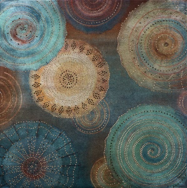 ABSTRAIT Tableau carré cercles indiens bleu 80x80